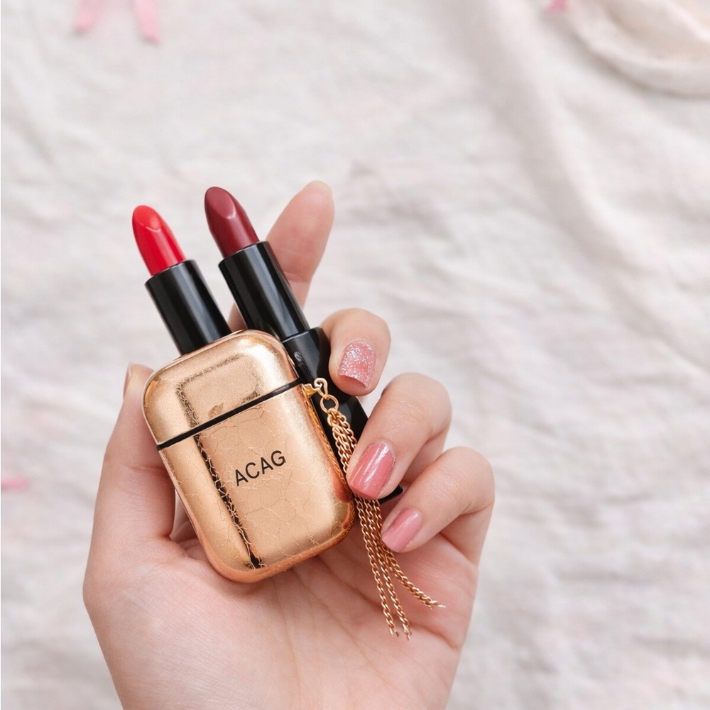 AGAG Unicorn Luxury Double Lipstick 2-in-1 Set • Carrot Red & Cherry Red • NEW